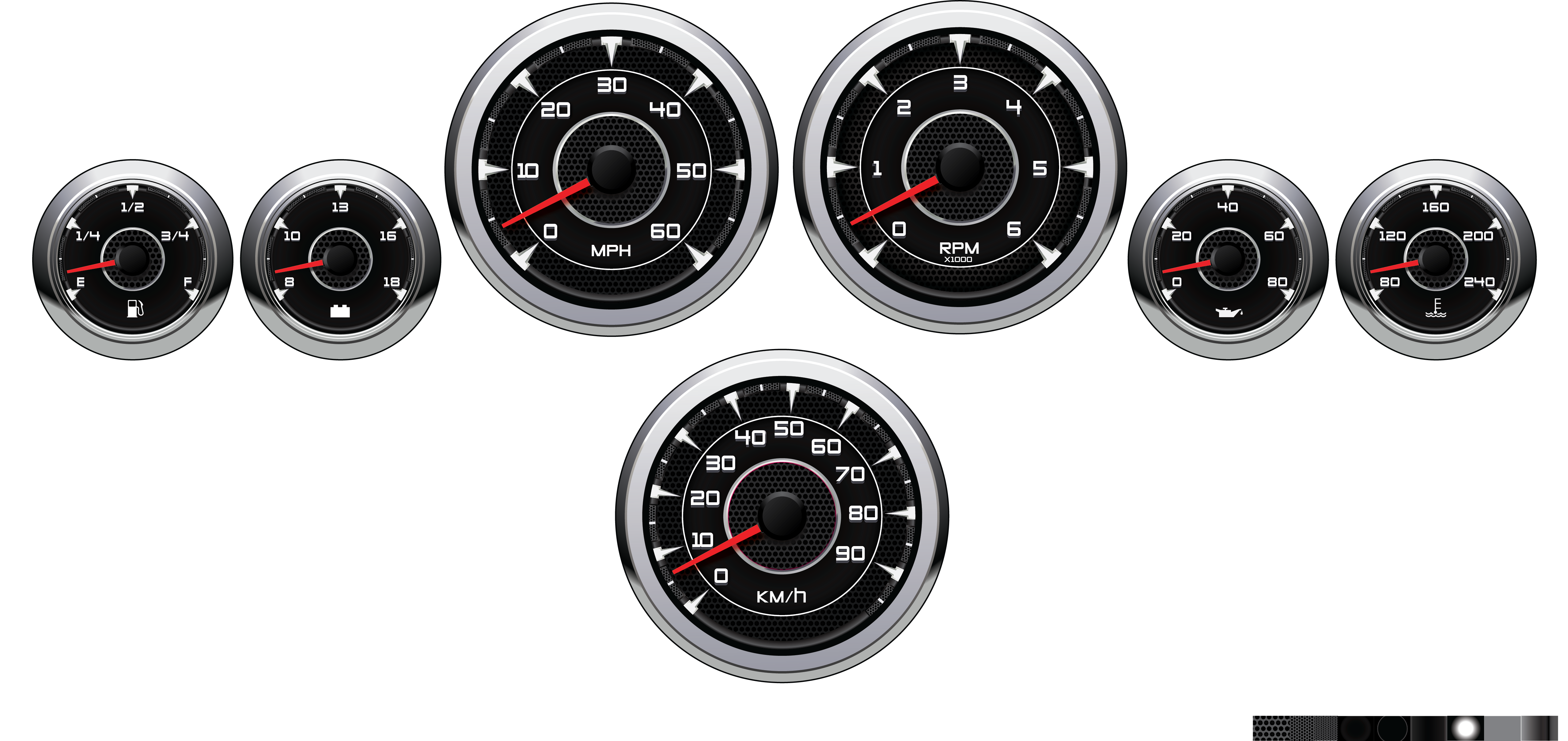 Radial gauge cluster — RPM, speed, and navigation zones